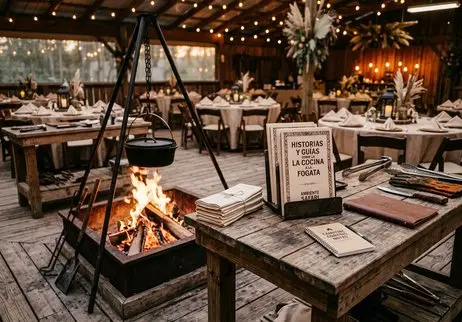 Cena al fuego en ambiente selvático